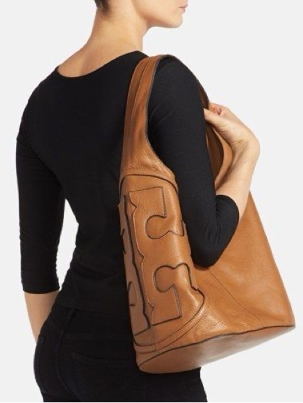 Tory Burch Tan Leather Shoulder Hobo with Logo - Picture 3 of 12